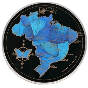 Vtg MCM Blue Morpho Butterfly Wing Decorative Wall Hanging Plaque Dish Brazil